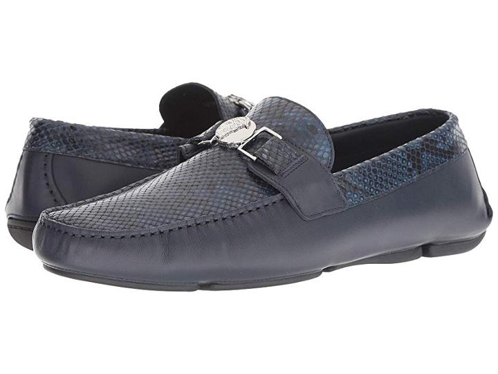 Versace Collection Embossed Greca Driver (dark Blue/black) Men's Shoes