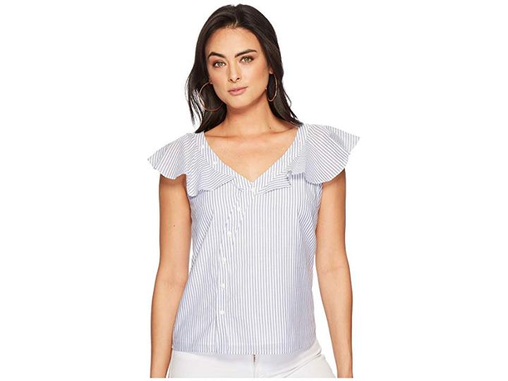 1.state Asymmetrical Button Front Blouse W/ Ruffle (harbor Light) Women's Blouse