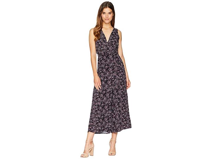 Jack By Bb Dakota Swish Swish Deep Blue Ditsy Printed Rayon Crepe Maxi Jumpsuit (dark Blue) Women's Jumpsuit & Rompers One Piece