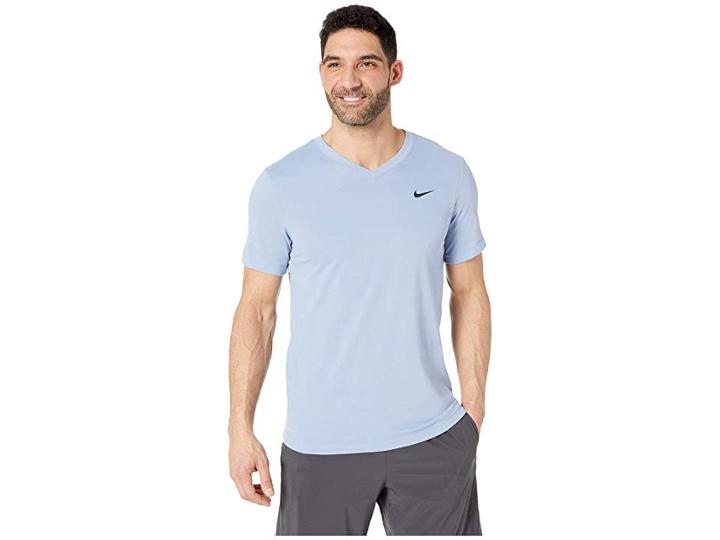 Nike Dry Tee Dri-fit Cotton V Solid (indigo Fog/light Armory Blue/black) Men's Clothing