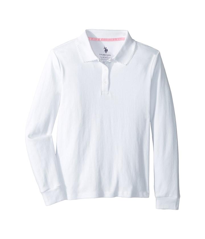 U.s. Polo Assn. Kids Long Sleeve Polo (big Kids) (white) Girl's Clothing