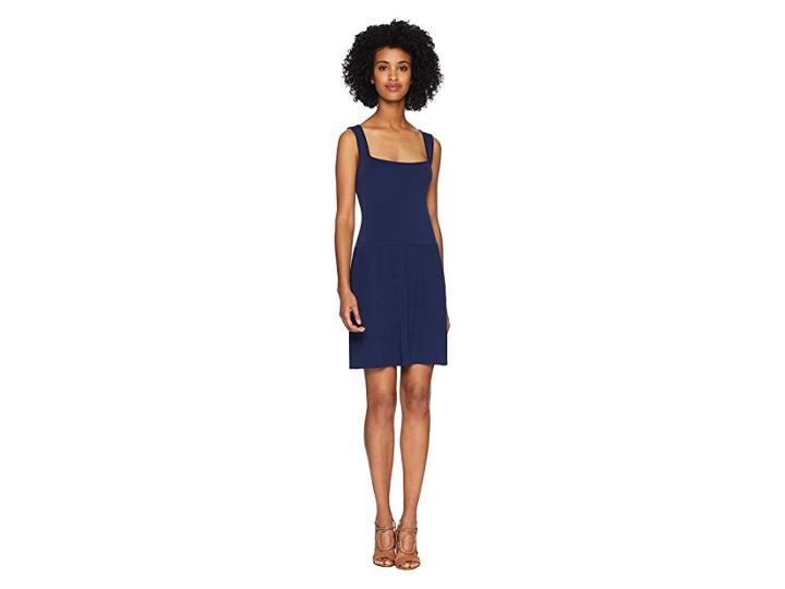 Neil Barrett Square Neckline Plisse Dress (blue) Women's Dress