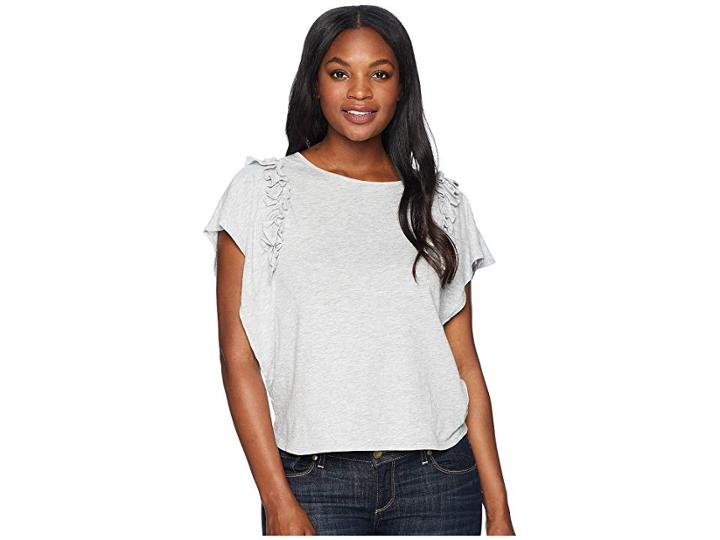 Cece Short Sleeve Tiered Ruffle Sleeve Top (grey Heather) Women's Clothing