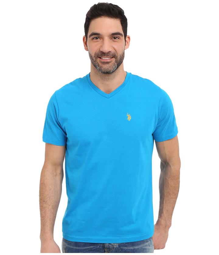 U.s. Polo Assn. Short Sleeve Solid V-neck T-shirt (teal Blue) Men's Short Sleeve Pullover