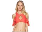 Luli Fama Viva Cuba Bonita High Neck Cut Out Cold Shoulder Ruffle Top (girl On Fire) Women's Swimwear