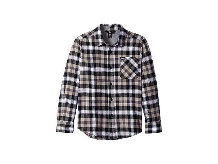 Volcom Kids Caden Plaid Long Sleeve Shirt (big Kids) (black) Boy's Long Sleeve Button Up