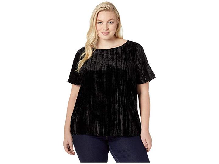 Nydj Plus Size Plus Size Velvet Woven Tee (black) Women's T Shirt