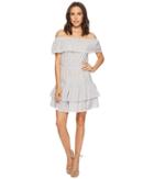 Romeo & Juliet Couture Off The Shoulder Striped And Ruffle Dress (grey/white) Women's Dress