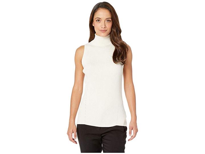 Anne Klein Sleeveless Ribbed Turtleneck (anne White) Women's Clothing
