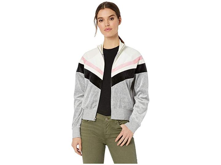 Juicy Couture Color Block Lightweight Velour Palisades Jacket (sliver Lining/angel/pitch Black) Women's Clothing