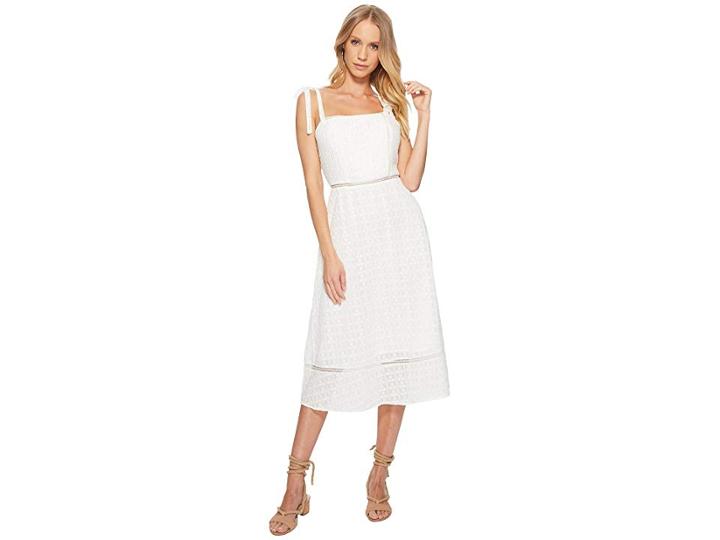 J.o.a. Tie Shoulder Midi Dress (white Eyelet) Women's Dress