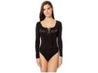 Bebe Nailhead Lace Front Bodysuit (jet Black) Women's Jumpsuit & Rompers One Piece