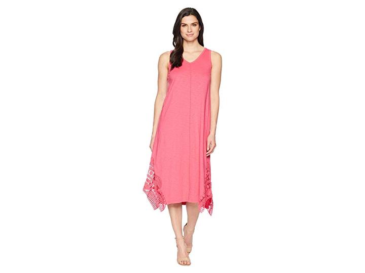 Mod-o-doc Heavier Slub Jersey Midi Tank Dress With Crochet Lace (desert Rose) Women's Dress