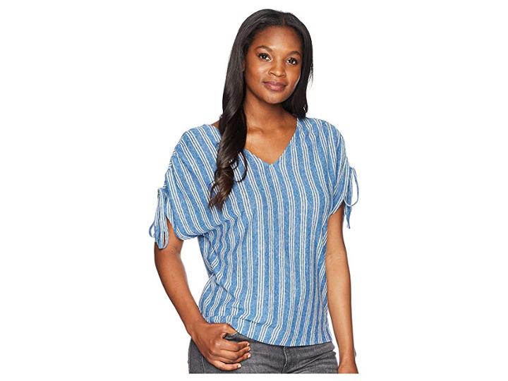 Lucky Brand Stripe Tie Shoulder Top (blue Stripe) Women's Clothing