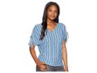 Lucky Brand Stripe Tie Shoulder Top (blue Stripe) Women's Clothing