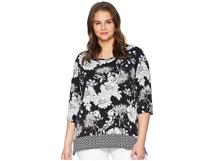 Karen Kane Plus Plus Size Contrast Hem Handkerchief Top (print) Women's Clothing
