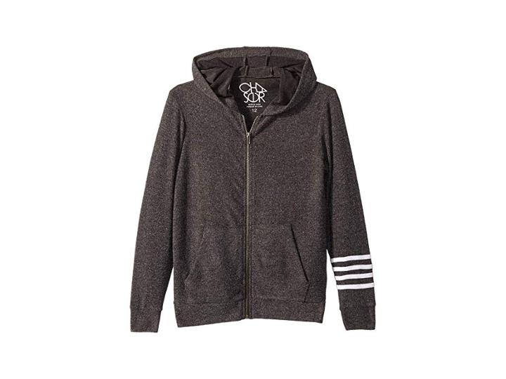 Chaser Kids Extra Soft Love Knit Zip-up Hoodie W/ Arm Stripes (little Kids/big Kids) (black/white) Boy's Sweatshirt