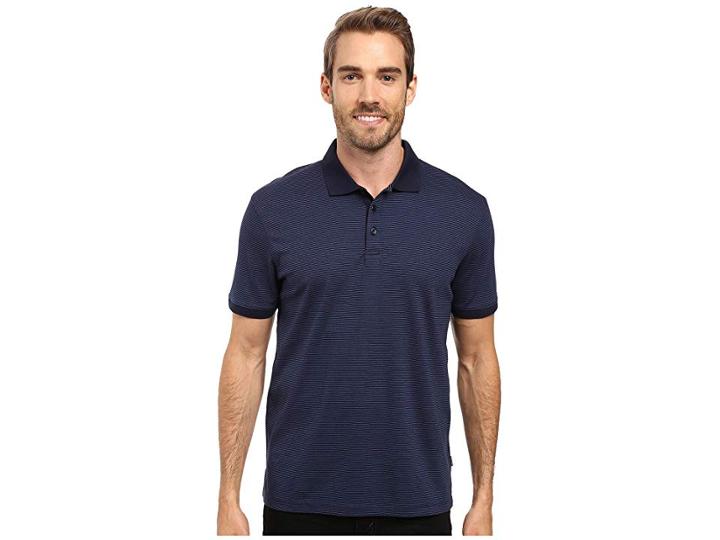 Calvin Klein Liquid Cotton Stripe Polo (atlantis) Men's Short Sleeve Knit