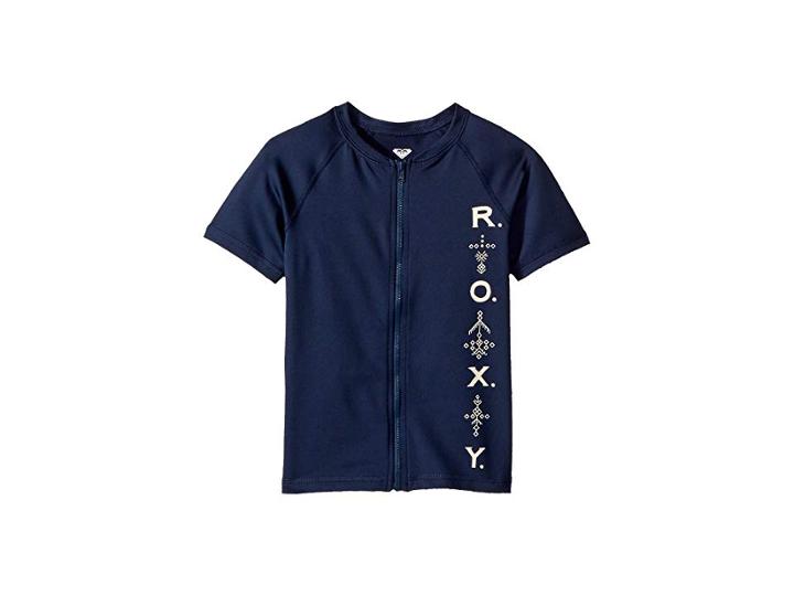 Roxy Kids Desert Rocker Short Sleeve Lycra Zip Rashguard (big Kids) (dress Blues) Girl's Swimwear