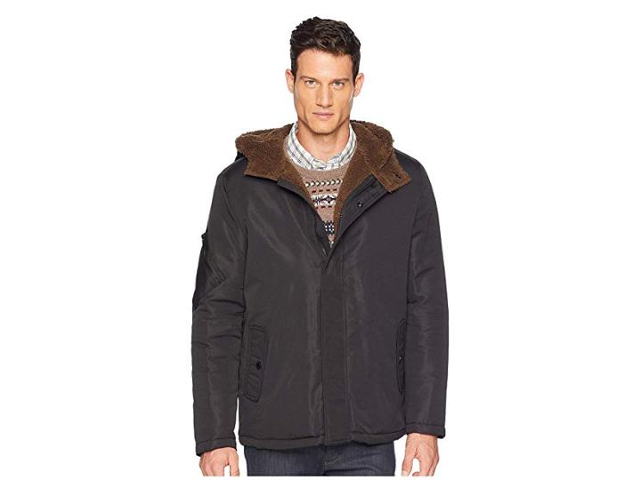 Kenneth Cole New York Softshell Faux Shearling With Hood (black) Men's Clothing