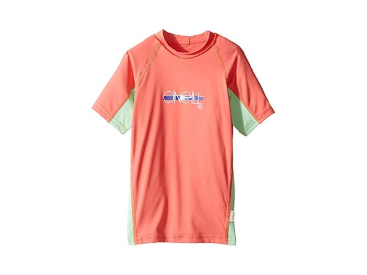 O'neill Kids Skins Short Sleeve Crew (little Kids/big Kids) (coral/mint/coral) Girl's Swimwear