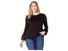 Vince Camuto Specialty Size Plus Size Long Sleeve Fur Cuff Top (rich Black) Women's Clothing
