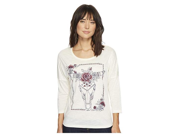Cruel 3/4 Sleeve Drop Shoulder Tee (cream) Women's Clothing