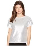 Three Dots Sequins Boxy Crop Top (silver) Women's T Shirt