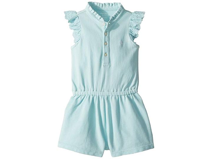 Ralph Lauren Baby Cotton Flutter-sleeve Romper (infant) (crystal Blue) Girl's Jumpsuit & Rompers One Piece