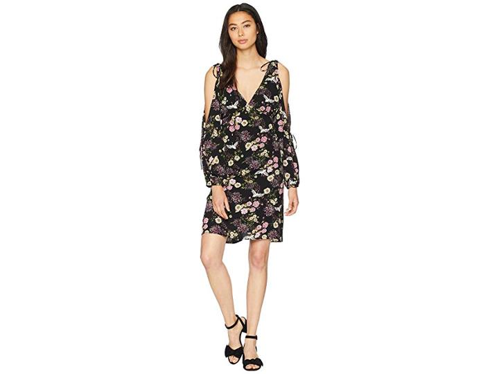 Kensie Black Floral Cranes Dress Ks8k8360 (black Combo) Women's Dress