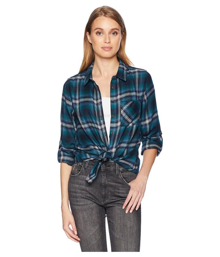 Pink Rose Button Down Shirt W/ Front Pocket (green/black) Women's Clothing