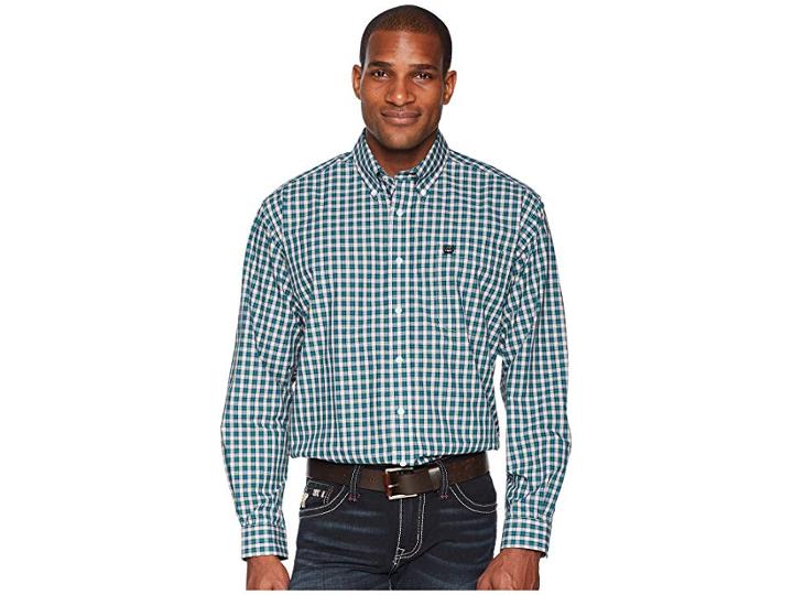 Cinch Long Sleeve Plain Weave Plaid (teal) Men's Clothing