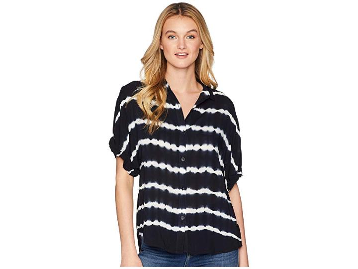 Splendid Boyfriend Short Sleeve Shirt (navy/natural) Women's Clothing