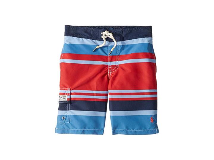 Polo Ralph Lauren Kids Kailua Striped Swim Trunks (little Kids) (red Multi) Boy's Swimwear