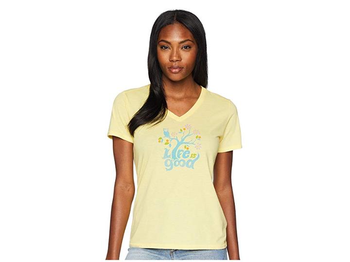 Life Is Good Happy Owl Cool Vee (happy Yellow) Women's T Shirt
