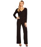 Adrianna Papell Long Sleeve Crepe Knit V-neck Jumpsuit (black) Women's Jumpsuit & Rompers One Piece