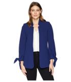 Tahari By Asl Open Crepe Tie Sleeve Drape Jacket (comet Blue) Women's Coat
