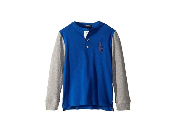 Polo Ralph Lauren Kids Big Pony Cotton Henley Shirt (little Kids/big Kids) (sapphire) Boy's Long Sleeve Pullover