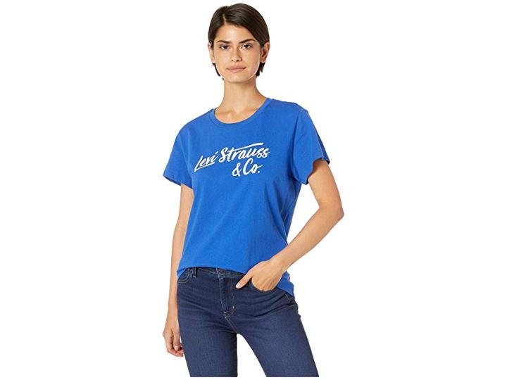 Levi's(r) Womens The Perfect Tee (new Wordmark Surf Blue) Women's Clothing