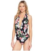 Vince Camuto Tropical Halter Plunge One-piece Swimsuit (black) Women's Swimsuits One Piece