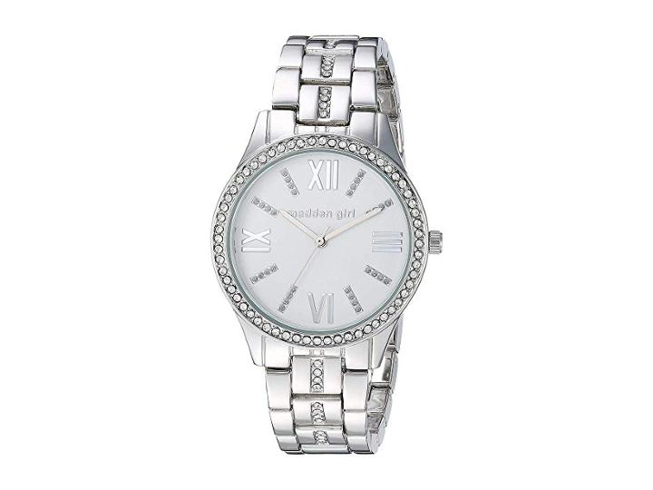Steve Madden Madden Girl Stone Bracelet Watch And Stud Earrings Set Smgs021 (silver) Watches