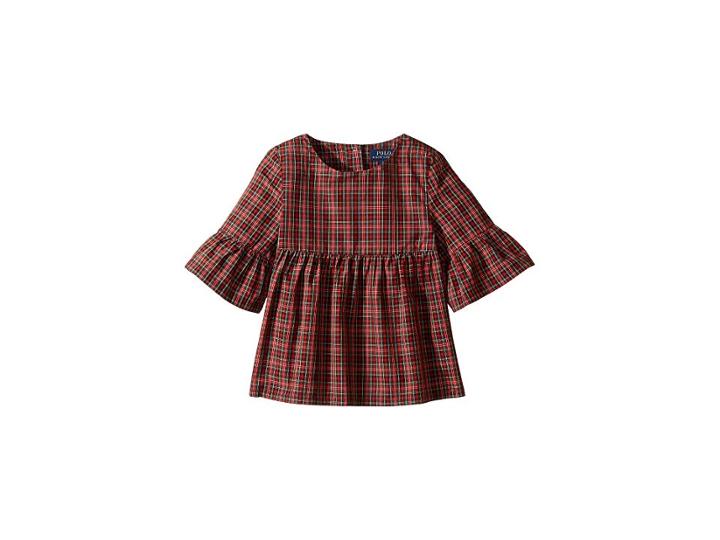 Polo Ralph Lauren Kids Tartan Bell-sleeve Top (little Kids) (red/black Multi) Girl's Clothing