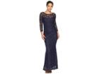 Marina Foil Lace Side Drape Gown (navy) Women's Dress