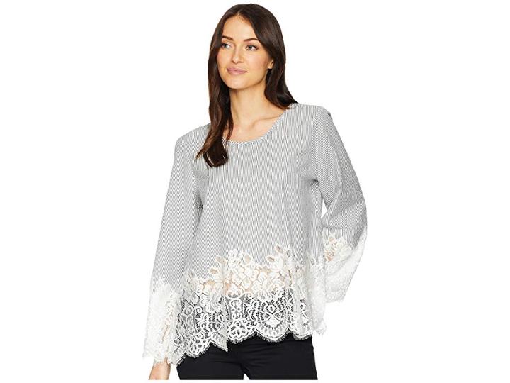 Karen Kane Lace Border Top (stripe) Women's Clothing