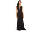Adrianna Papell Petite Long Jersey Gown With Illusion Mesh Inset Detail (black) Women's Dress