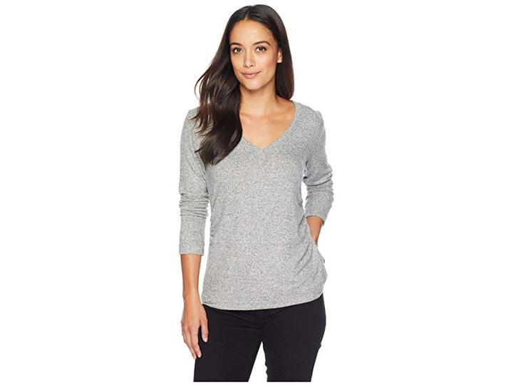 Nally & Millie Brushed V-neck Top With Ruching (heather Grey) Women's Clothing