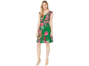 Eci Floral Printed Sleeveless V-neck Fit And Flare Dress (jade) Women's Dress