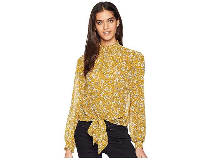 1.state Long Sleeve Wild Blooms Smocked Neck Blouse (honey Pot) Women's Blouse