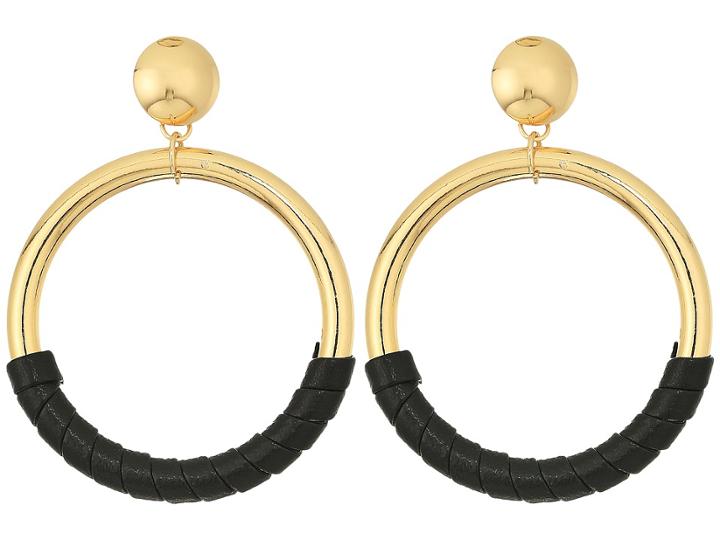Steve Madden Hoop Stud Leather Post Earrings (gold) Earring