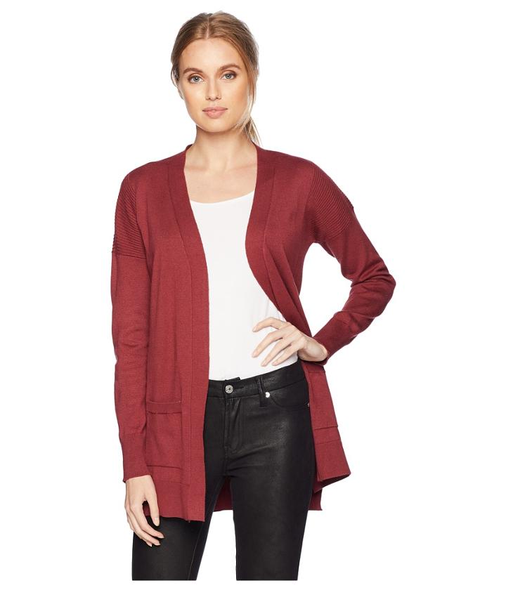 Pink Rose Long Sleeve Drop Shoulder Open Cardigan W/ Pockets And Side Rib (balmy Clay) Women's Sweater